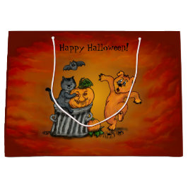 Sacola Para Presentes Grande Feliz Dia das Bruxas! Cão de Bat Cat e Aranha