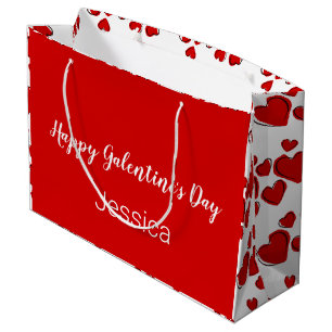 Sacola Para Presentes Grande Feliz Dia das Galentinas Branco e Vermelho com Cor