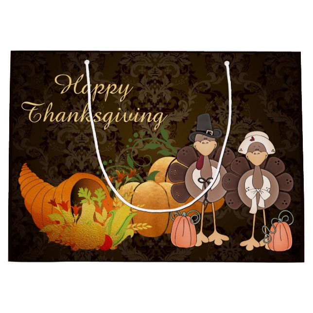 Sacola Para Presentes Grande Feliz Dia de Ação de Graças da Colheita de outono  (Frente)