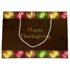 Sacola Para Presentes Grande Feliz Dia de Ação de Graças Folhas Grunge