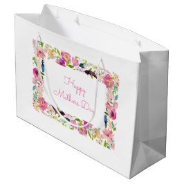 Sacola Para Presentes Grande Feliz dia de as mães Aquarela Cor Floral Cor-de-ro