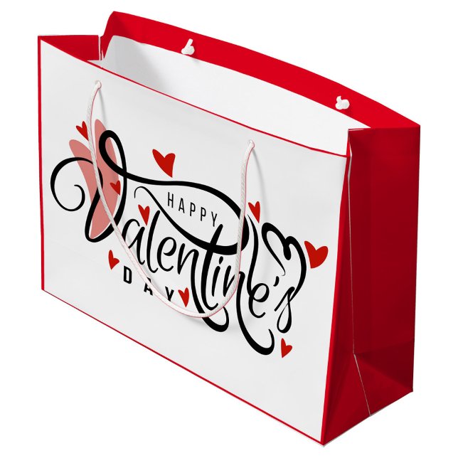 Sacola Para Presentes Grande Feliz dia de os namorados (A beautifully designed Valentine's Day gift bag with elegant typography and playful heart motifs. )