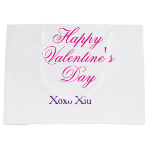 Sacola Para Presentes Grande Feliz dia dos namorados rosa roxo xoxo amor nome c