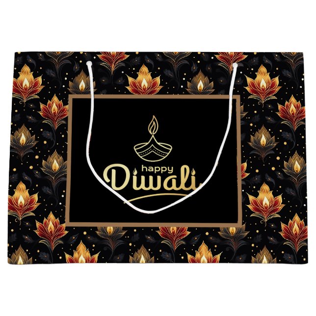 Sacola Para Presentes Grande Feliz Diwali (Frente)