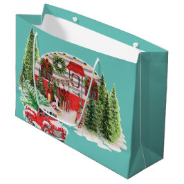 Sacola Para Presentes Grande Feliz e caminhão vermelho vivo do Xmas