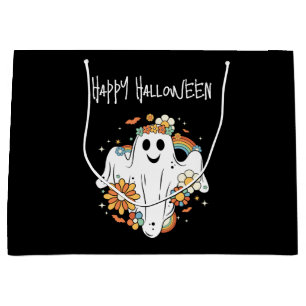 Sacola Para Presentes Grande Feliz Fantasma Retro Hippie Vibe Halloween