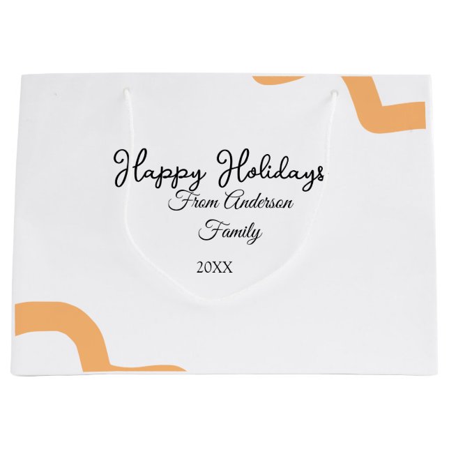 Sacola Para Presentes Grande Feliz feriado nome laranja negro data ano espiral (Frente)