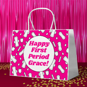 Sacola Para Presentes Grande Feliz Festa do Primeiro Período, Gelado Rosa Quent