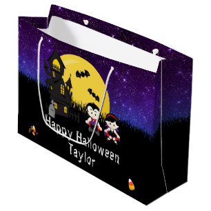 Sacola Para Presentes Grande Feliz Halloween Figurume Party Vampiros Roxo