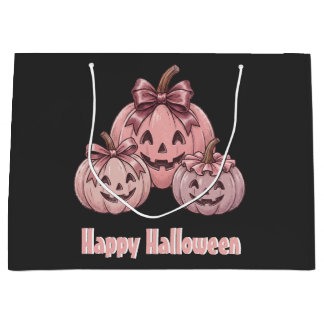 Sacola Para Presentes Grande Feliz Halloween Pinkoween Trio de Abóboras Vintage