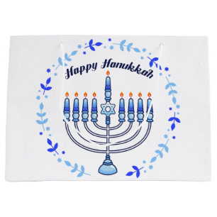 Sacola Para Presentes Grande Feliz Hanukkah Menorah Judeu Velas Judias