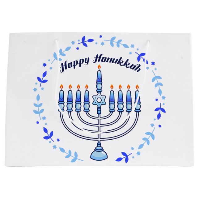 Sacola Para Presentes Grande Feliz Hanukkah Menorah Judeu Velas Judias (Frente)