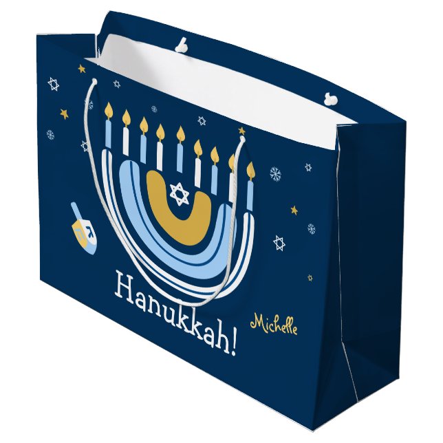 Sacola Para Presentes Grande Feliz Hanukkah Menorah Rainbow (Verso inclinado)