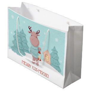 Sacola Para Presentes Grande Feliz Kiss Moose Natal
