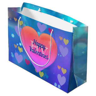 Sacola Para Presentes Grande Feliz Monograma do Dia dos Namorados com Corações