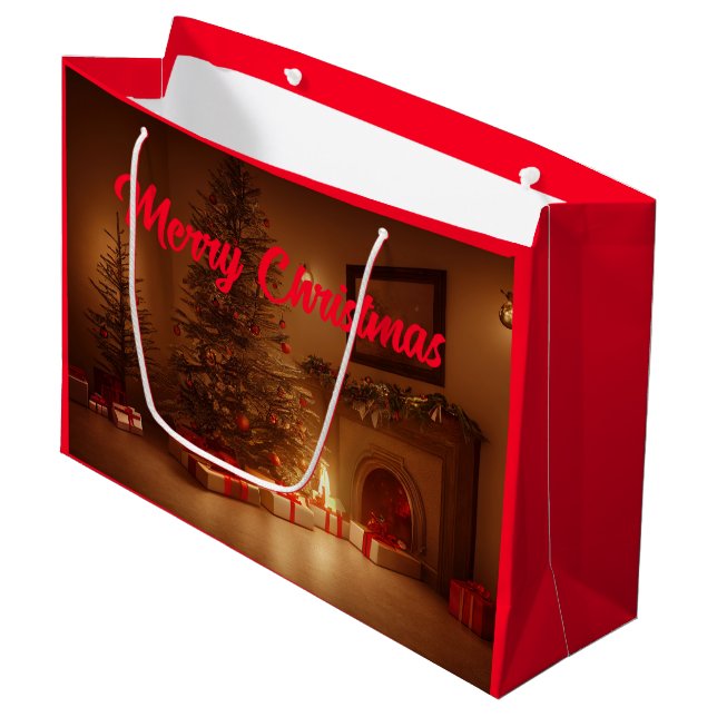 Sacola Para Presentes Grande Feliz Natal. Árvore de Natal com Presentes (Frente inclinada)