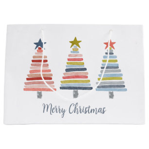 Sacola Para Presentes Grande Feliz Natal Árvores Empilhadas Coloridas