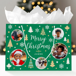 Sacola Para Presentes Grande Feliz Natal Árvores Festivas Foto de Médio Verde