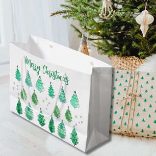 Sacola Para Presentes Grande Feliz Natal Árvores Verdes