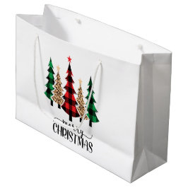 Sacola Para Presentes Grande Feliz Natal Árvores Xadrez Vermelho Verde
