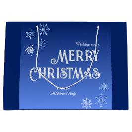 Sacola Para Presentes Grande Feliz Natal Azul Moderno Floco de Neve