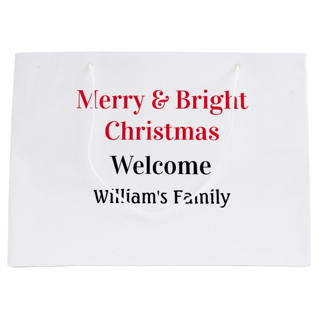 Sacola Para Presentes Grande Feliz Natal brilhante adiciona o nome da família b (Frente)