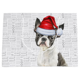 Sacola Para Presentes Grande Feliz Natal Cachorro Boston Terrier Holiday