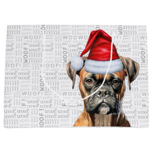 Sacola Para Presentes Grande Feliz Natal Cachorro Boxer Lover Woof Words Feriad
