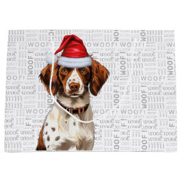 Sacola Para Presentes Grande Feliz Natal Cachorro Brittany Spaniel Holiday