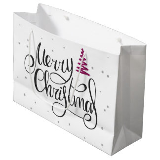 Sacola Para Presentes Grande Feliz Natal Caligrafia Árvore Ziguezague