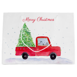 Sacola Para Presentes Grande Feliz Natal Caminhão Vermelho Com Árvore de Natal