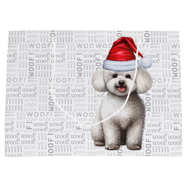 Sacola Para Presentes Grande Feliz Natal - Cão de Fome Bichon (Frente)