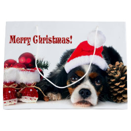 Sacola Para Presentes Grande Feliz Natal Cavalier Rei Charles Spaniel