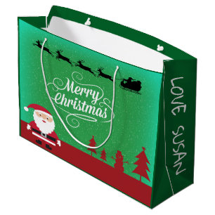Sacola Para Presentes Grande Feliz Natal com Papais noeis Personalizados