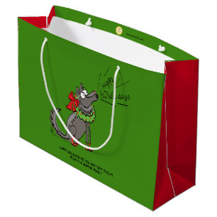 Sacola Para Presentes Grande Feliz Natal do Lobo Engraçado Feriado