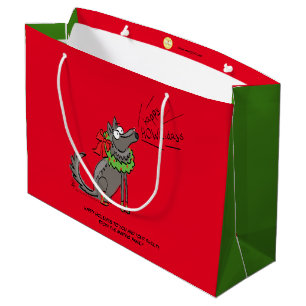 Sacola Para Presentes Grande Feliz Natal do Lobo Engraçado Feriado