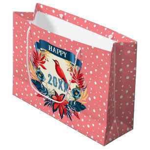 Sacola Para Presentes Grande Feliz Natal e um Feliz Ano Novo! 20XX Red Bird