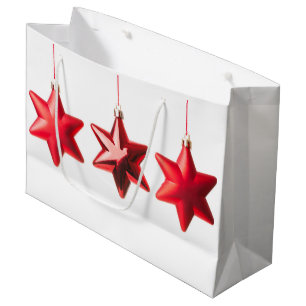 Sacola Para Presentes Grande Feliz Natal, estrelas vermelhas, decoração com t