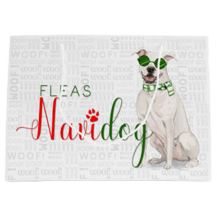 Sacola Para Presentes Grande Feliz Natal Fleas Navidog com Pit Bull