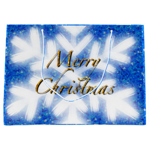 Sacola Para Presentes Grande Feliz Natal, floco de neve azul