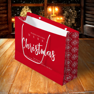 Sacola Para Presentes Grande Feliz Natal Floco de Neve Vermelho Quente