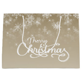 Sacola Para Presentes Grande Feliz Natal Flocos de Neve Feriado de Beige