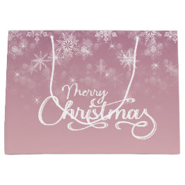 Sacola Para Presentes Grande Feliz Natal Flocos de Neve Férias Rosa
