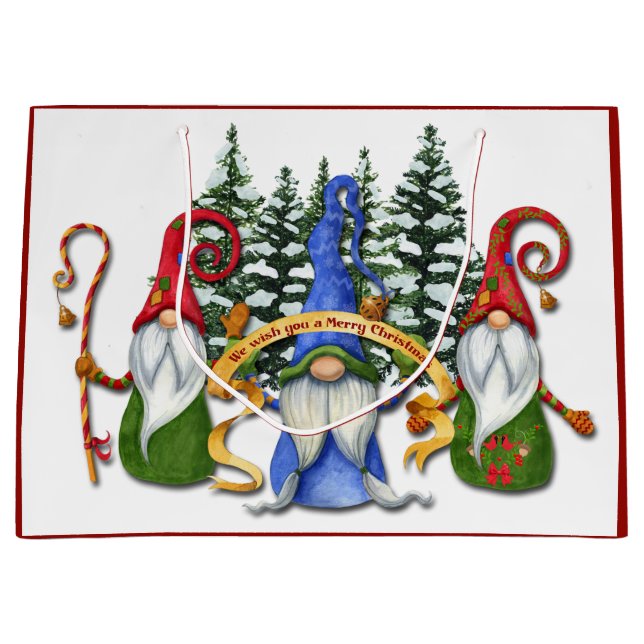 Sacola Para Presentes Grande Feliz Natal Gnomo (Frente)