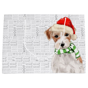 Sacola Para Presentes Grande Feliz Natal Jack Russell Terrier Dog