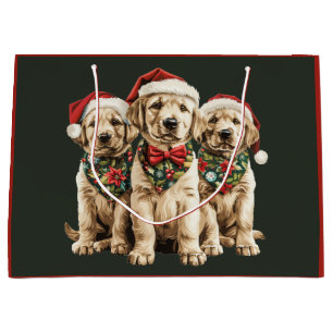 Sacola Para Presentes Grande Feliz Natal Labrador Papais noeis de varejo Cachor