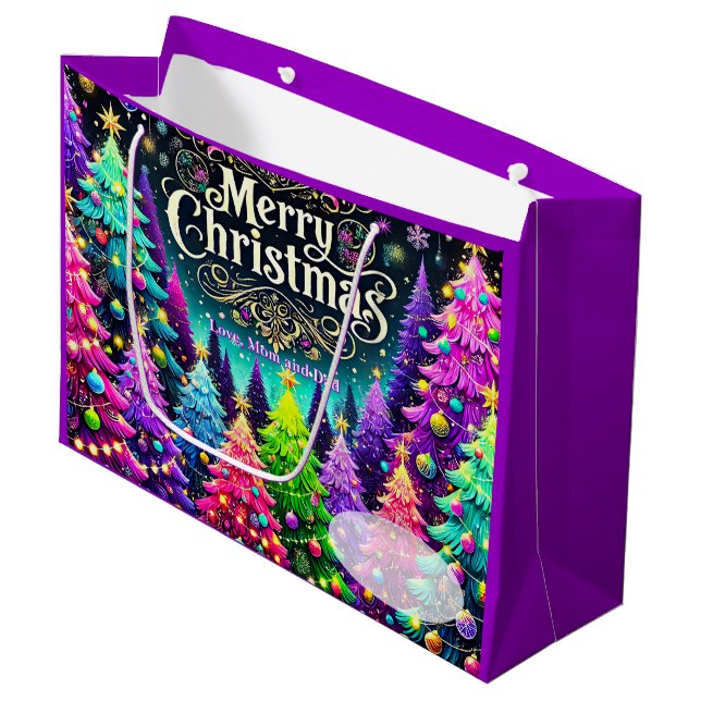 Sacola Para Presentes Grande Feliz Natal Lavanda (Frente inclinada)