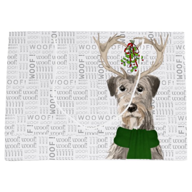 Sacola Para Presentes Grande Feliz Natal - Lobo Irlandês Wolfhound (Frente)