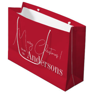 Sacola Para Presentes Grande Feliz Natal Moderno Vermelho