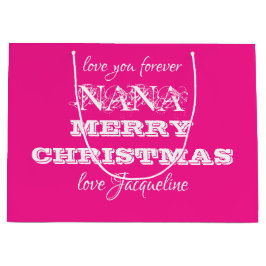 Sacola Para Presentes Grande Feliz Natal Nana - Script Clássico Rosa Quadrado